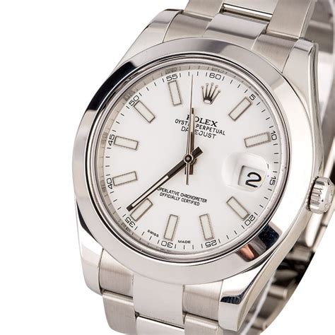 rolex datejust ii white dial stick stainless|rolex datejust 41mm white dial.